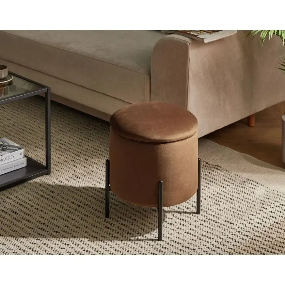 WENONA - Opbergpoef - Donkerbruin - Fluweel