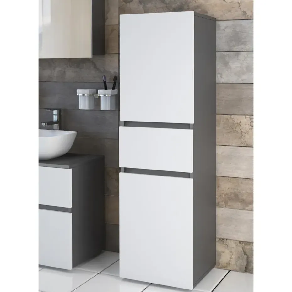 Wisla - Midi-kast 1 lade, 2 deuren in wit/antraciet spaanplaat