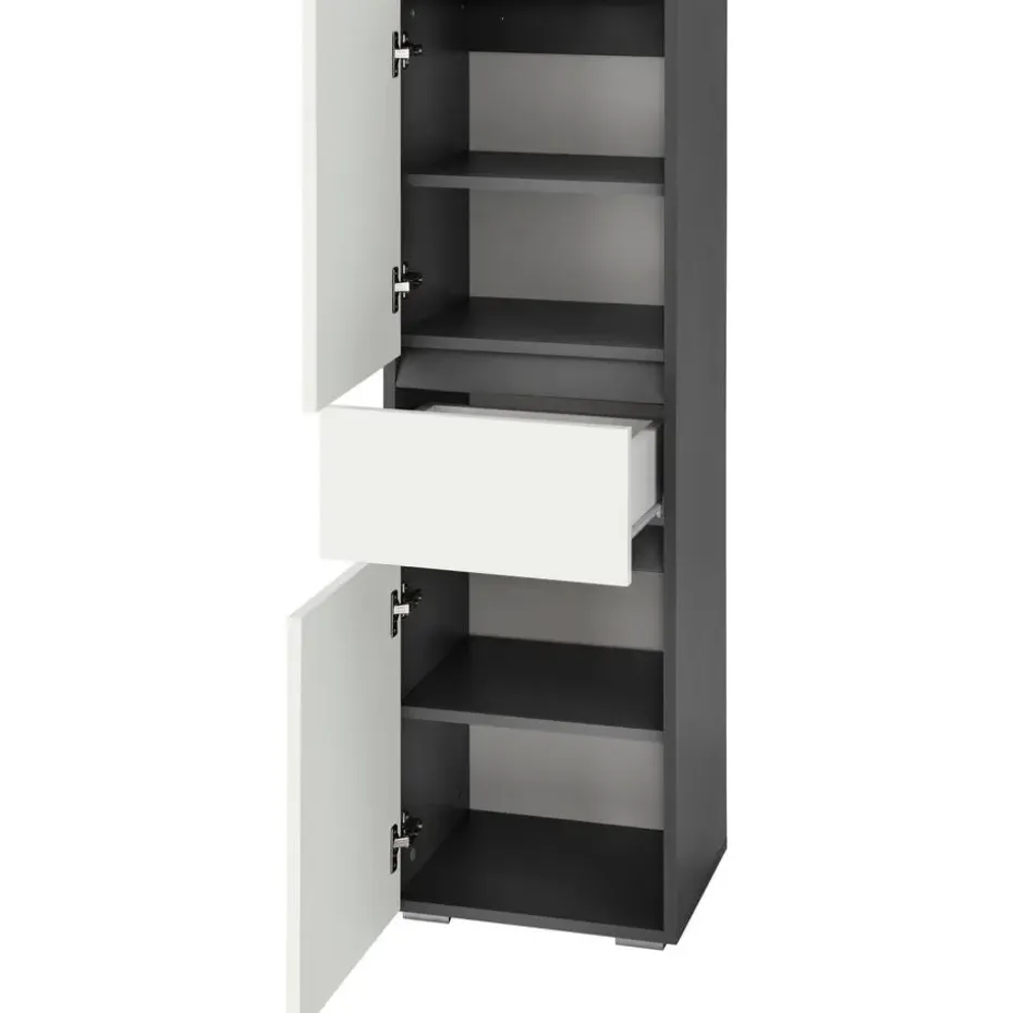 Wisla - Midi-kast 1 lade, 2 deuren in wit/antraciet spaanplaat