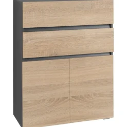 Wisla - Midikast 2 laden, 2 deuren in eiken/antraciet spaanplaat