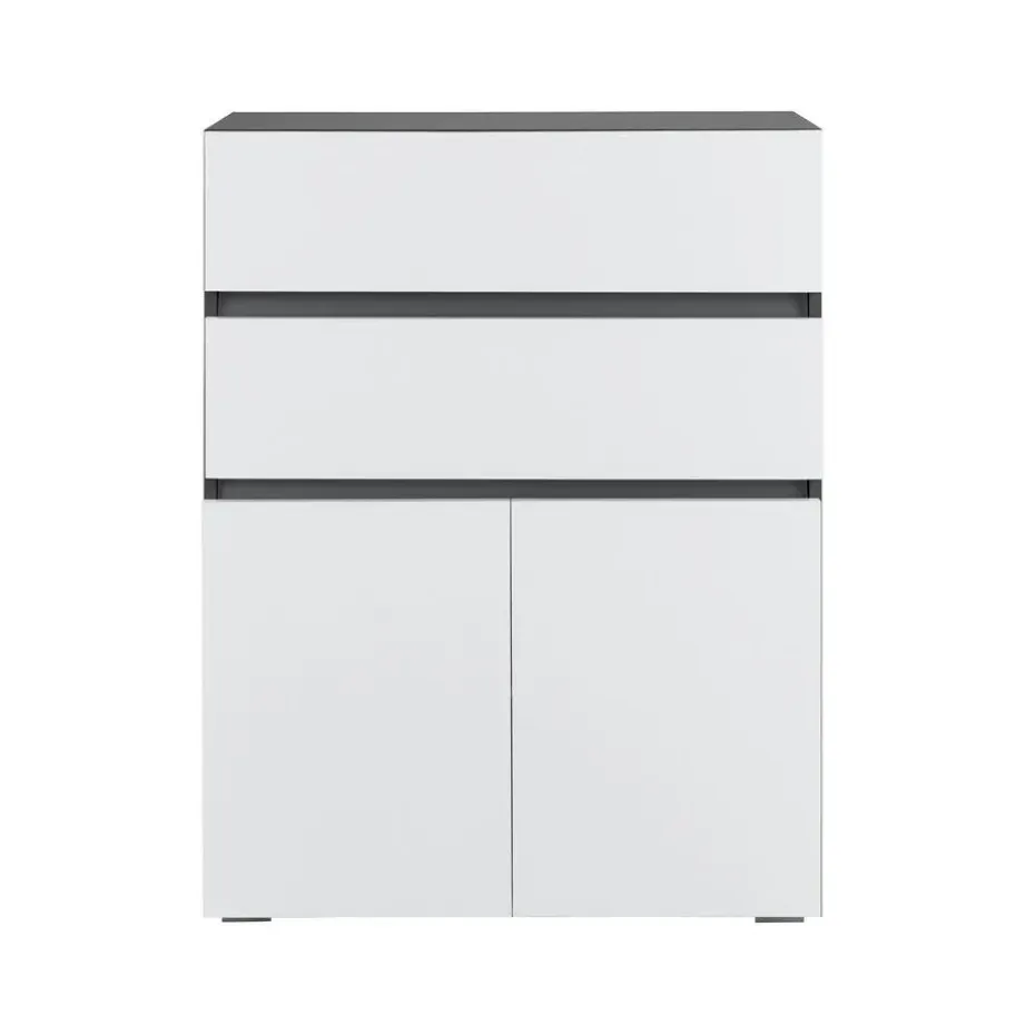 Wisla - Midikast 2 laden, 2 deuren in wit/antraciet spaanplaat