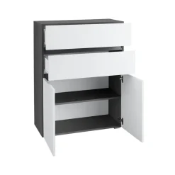 Wisla - Midikast 2 laden, 2 deuren in wit/antraciet spaanplaat