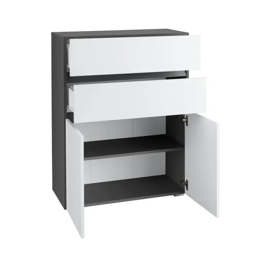 Wisla - Midikast 2 laden, 2 deuren in wit/antraciet spaanplaat