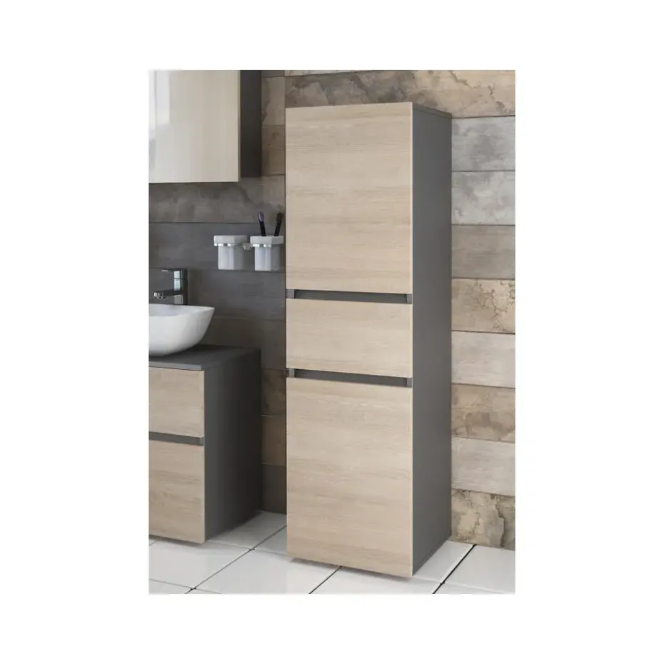 Wisla - Midikast met 2 deuren en 1 lade in antraciet/eiken