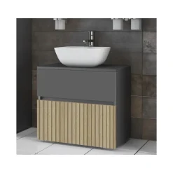 Wisla - Wastafelonderkast 60 cm met 1 klep 1 lade in antraciet eikenoptik