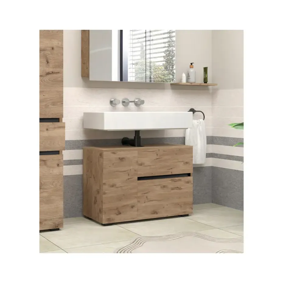 Wisla - Wastafelonderkast met 1 deur / 1 klep / 1 lade in eikenoptik
