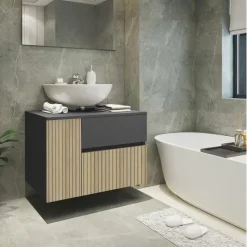 Wisla - Wastafelonderkast 80 cm met 1 deur 1 lade 1 klep in antraciet eikenoptik