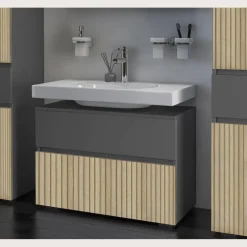 Wisla - Wastafelonderkast 80 cm met 1 klep 1 lade in antraciet eikenoptik