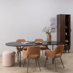 WOOOD Arthur Eettafel Ovaal Met H-Poot - Eikenhout - Zwart - 75x220x90