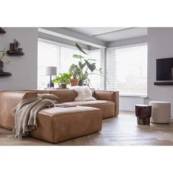 WOOOD Bean Hoekbank Links - Ecoleer - Cognac - 73x305x96