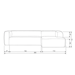 WOOOD Bean Hoekbank Rechts - Ribstof - Naturel - 73x305x96