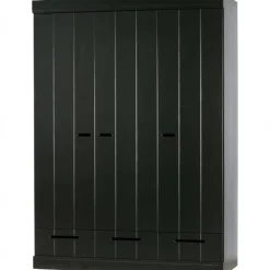WOOOD Connect Kledingkast 3-Deurs met Lade - Grenen -Zwart- 195x140x53