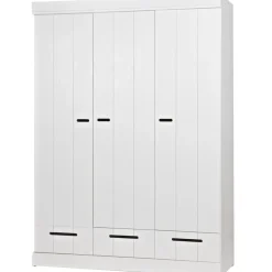 WOOOD Connect Kledingkast 3-Deurs met Lade - Grenen - Wit - 195x140x53