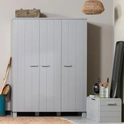 WOOOD Dennis 3 deurs Kast - Grenen - Betongrijs - 202x158x55