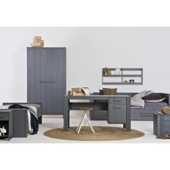 WOOOD Dennis Bureau - Grenen Geborsteld - Staal Grijs - 74x141x59