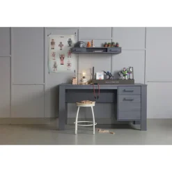 WOOOD Dennis Bureau - Grenen Geborsteld - Staal Grijs - 74x141x59