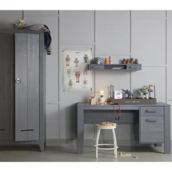 WOOOD Dennis Bureau - Grenen Geborsteld - Staal Grijs - 74x141x59