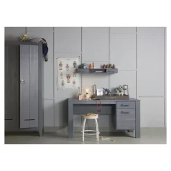 WOOOD Dennis Bureau - Grenen Geborsteld - Staal Grijs - 74x141x59