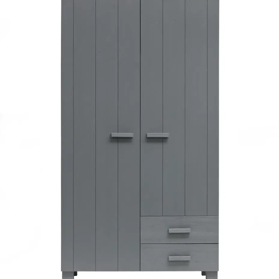 WOOOD Dennis Kast Met Laden - Grenen - Staal Grijs - 202x111x55