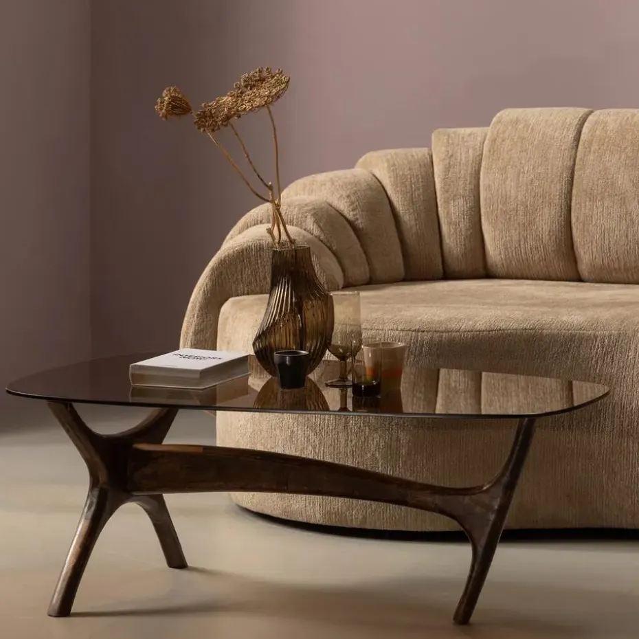 WOOOD Flash Salontafel - Glas/Hout - Walnoot - 42x110x60