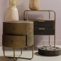 WOOOD Glossy Rond Kastje - Metaal - Antique Brass - 48x39x39