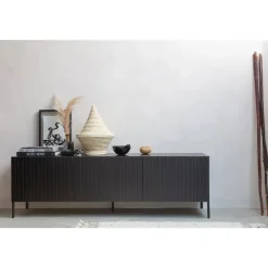 WOOOD Grand Gravure TV Meubel - Grenen - Zwart - 56x180x46