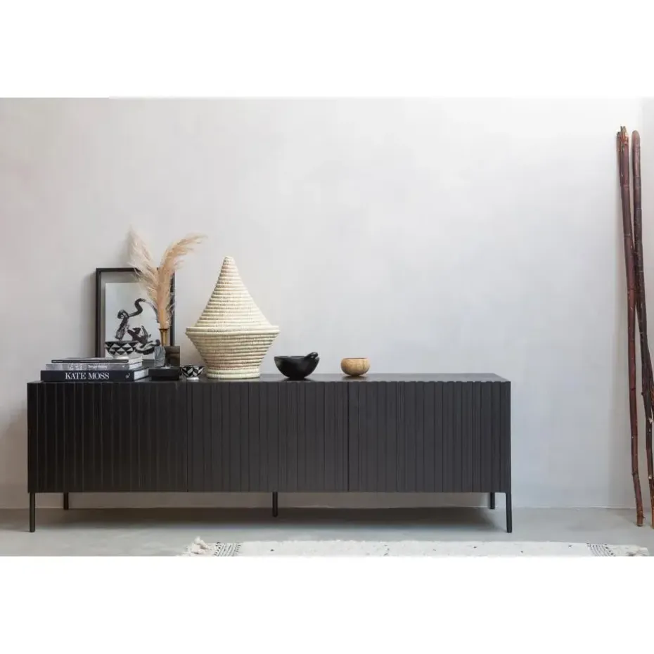 WOOOD Grand Gravure TV Meubel - Grenen - Zwart - 56x180x46
