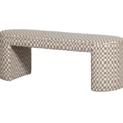 WOOOD Jacob Bankje - Polyester - Geruit - Zand - 46x130x46