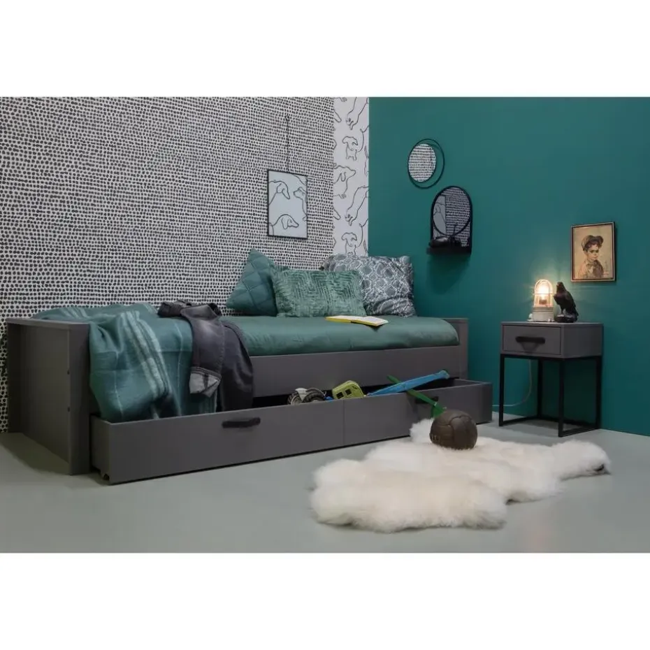 WOOOD Morris Bed Incl. Bedlade/Lattenrol - Grenen - Leem - 90x200