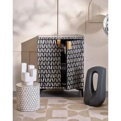 WOOOD Neva Sidetable - Bone Inlay - Zwart/Wit - 40x37x37