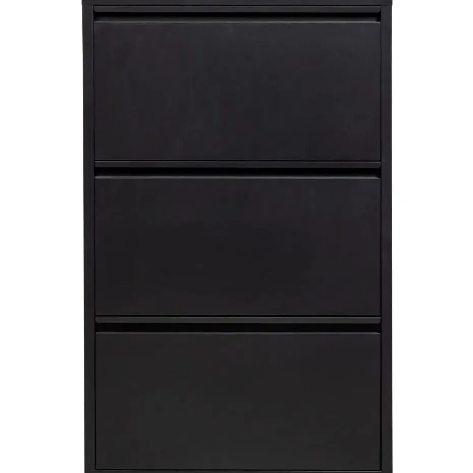 WOOOD Sabine 3-Vaks Schoenenkast - Metaal - Zwart - 103x66x16