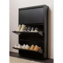 WOOOD Sabine 3-Vaks Schoenenkast - Metaal - Zwart - 103x66x16