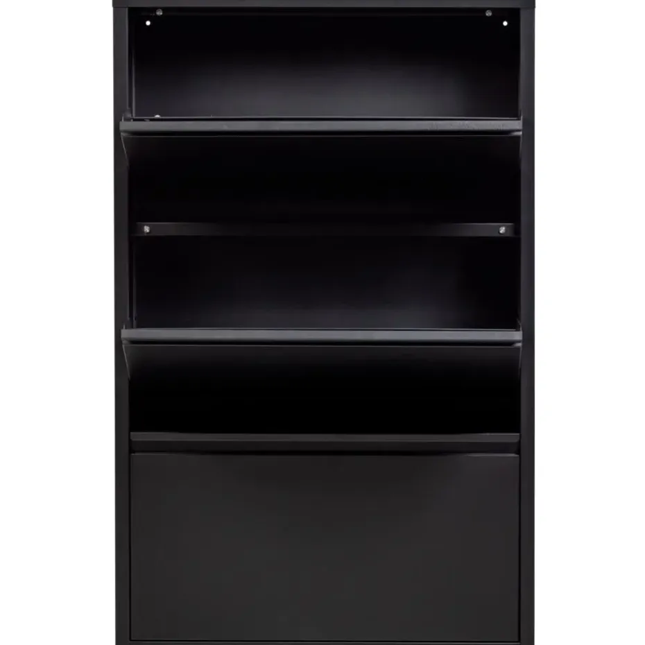 WOOOD Sabine 3-Vaks Schoenenkast - Metaal - Zwart - 103x66x16