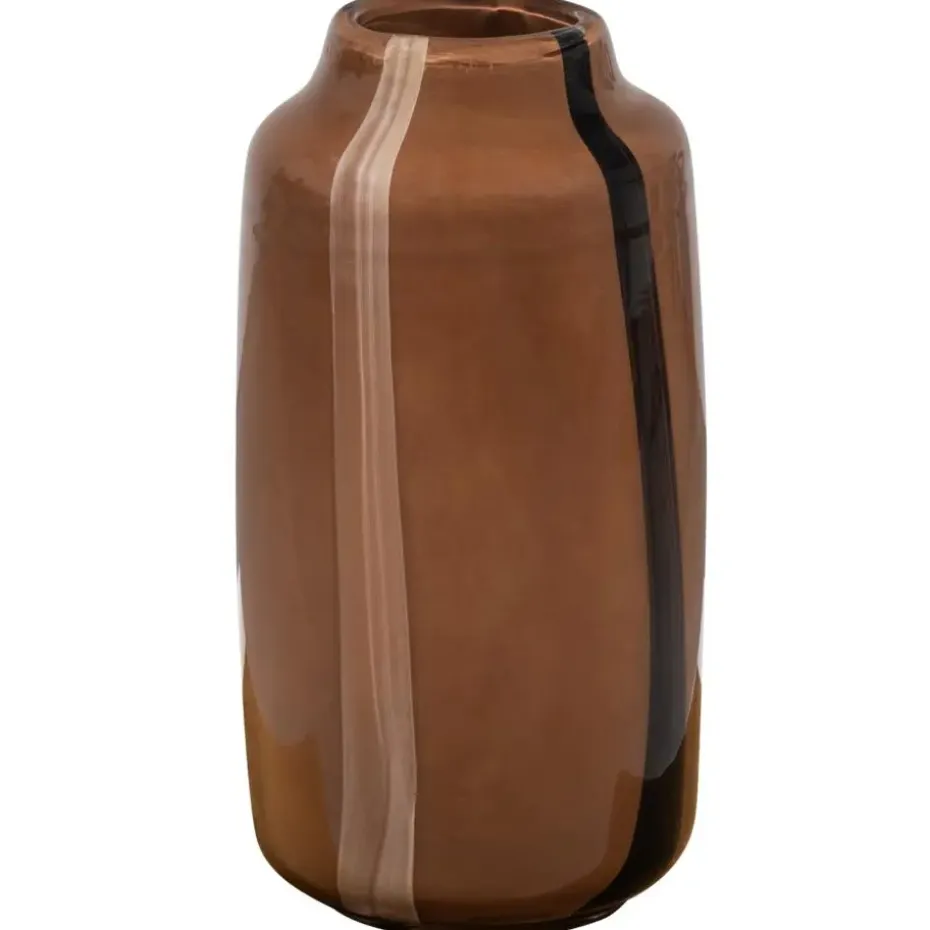 WOOOD Selena Vaas Met Streep - Glas - Bruin - 35x18x18
