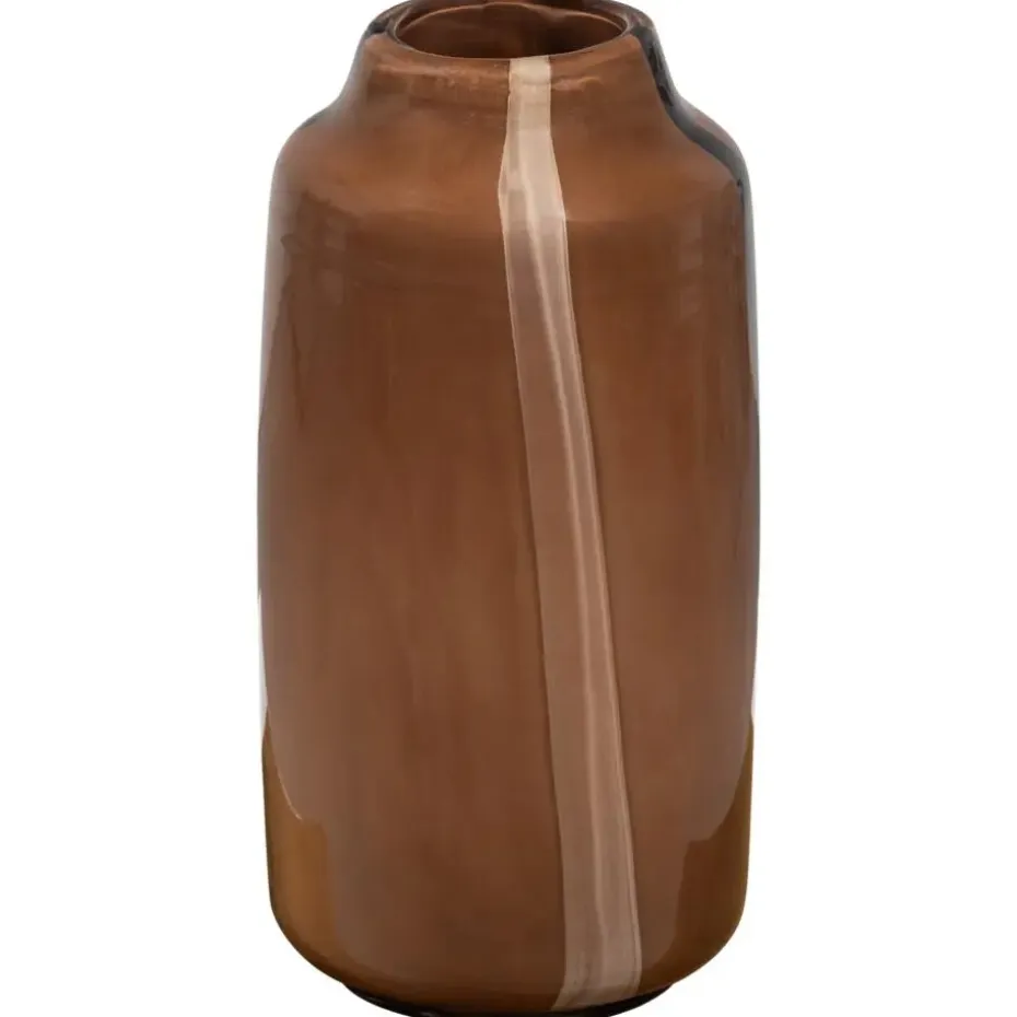 WOOOD Selena Vaas Met Streep - Glas - Bruin - 35x18x18