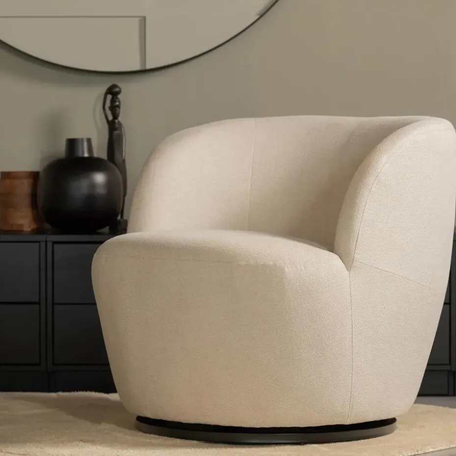 WOOOD Serra Draaifauteuil - Polyester - Off White - 68x70x77