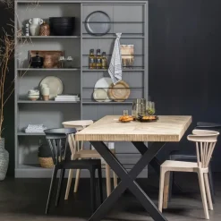 WOOOD Tablo Tafelblad - Mango Visgraat - White Wash - 5,5x200x90