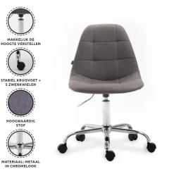 Xairo Rome - Bureaustoel - Stof - Donkergrijs