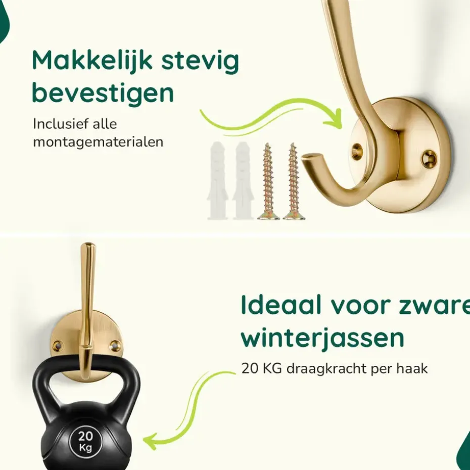 XIVADA Kapstokhaak Zena - Inclusief schroefset - Goud - Set van 3