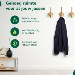 XIVADA Kapstokhaak Zena - Inclusief schroefset - Goud - Set van 3