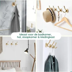 XIVADA Kapstokhaak Zena - Inclusief schroefset - Goud - Set van 3
