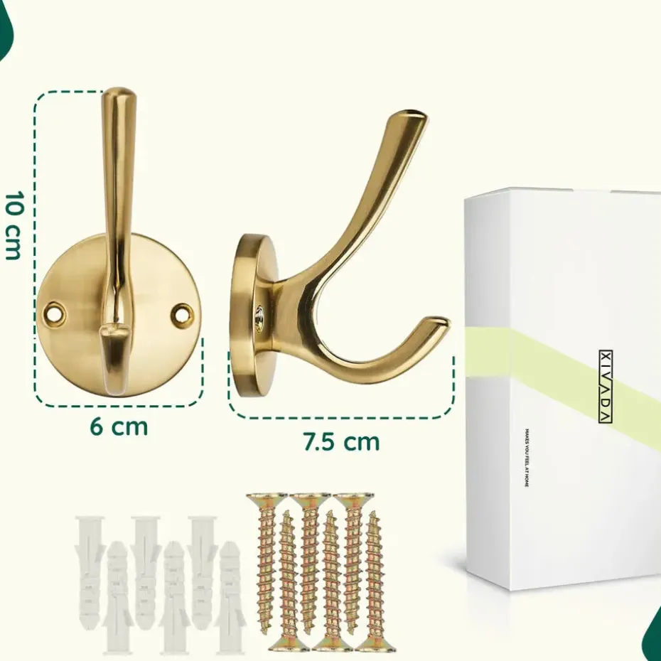 XIVADA Kapstokhaak Zena - Inclusief schroefset - Goud - Set van 3