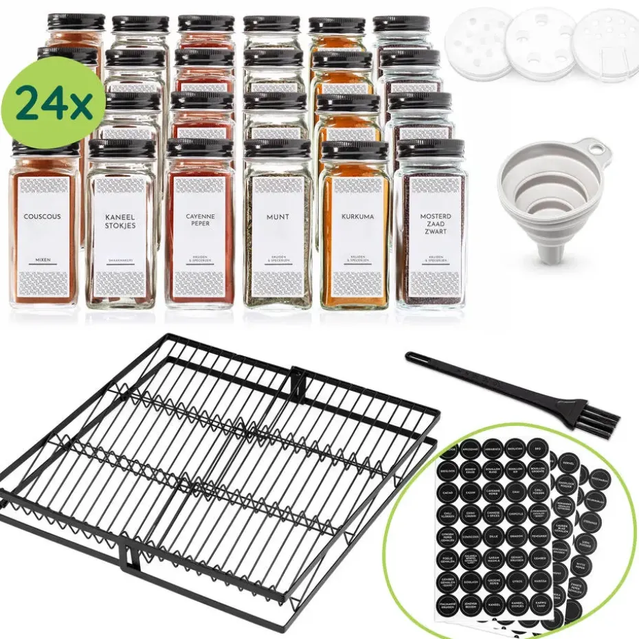 XIVADA Kruidenrek met 24 potjes - Organizer lade liggend - Met labels