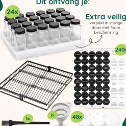 XIVADA Kruidenrek met 24 potjes - Organizer lade liggend - Met labels