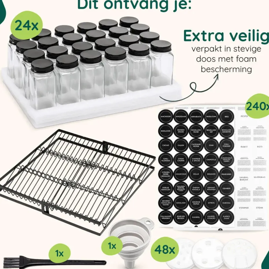 XIVADA Kruidenrek met 24 potjes - Organizer lade liggend - Met labels