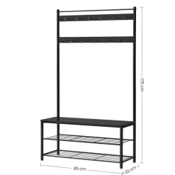 XL Garderoberek met Schoenenbank, Kapstok en Schoenenrek, 11 Haken, Zwart