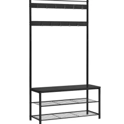 XL Garderoberek met Schoenenbank, Kapstok en Schoenenrek, 11 Haken, Zwart