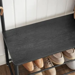 XL Garderoberek met Schoenenbank, Kapstok en Schoenenrek, 11 Haken, Zwart