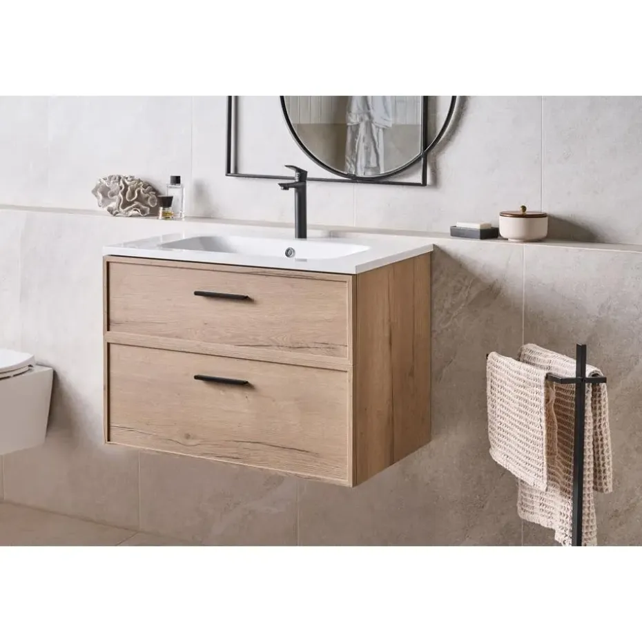 YELCHO - Wandgemonteerd meubel met wasbak - Lichtbruin - MDF