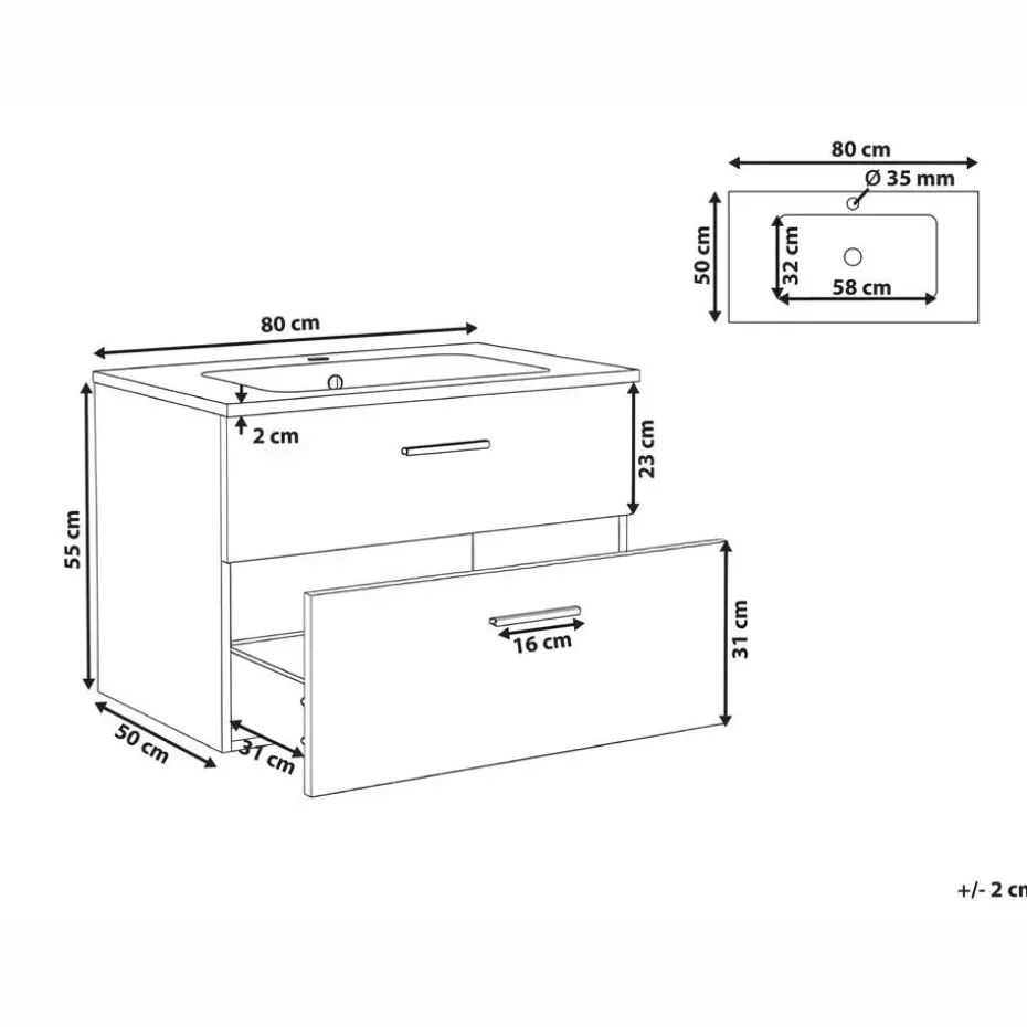 YELCHO - Wandgemonteerd meubel met wasbak - Lichtbruin - MDF